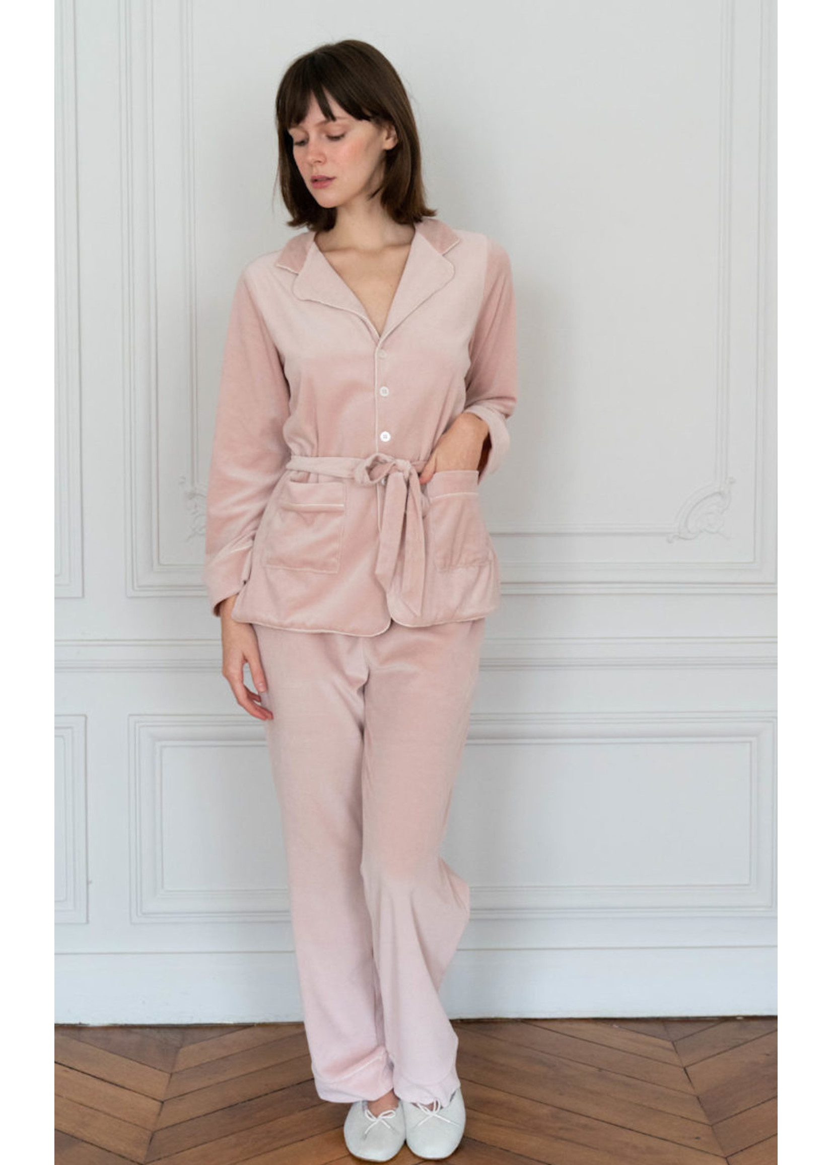 Lalide à Paris Carla Pink Velvet Pajamas Set