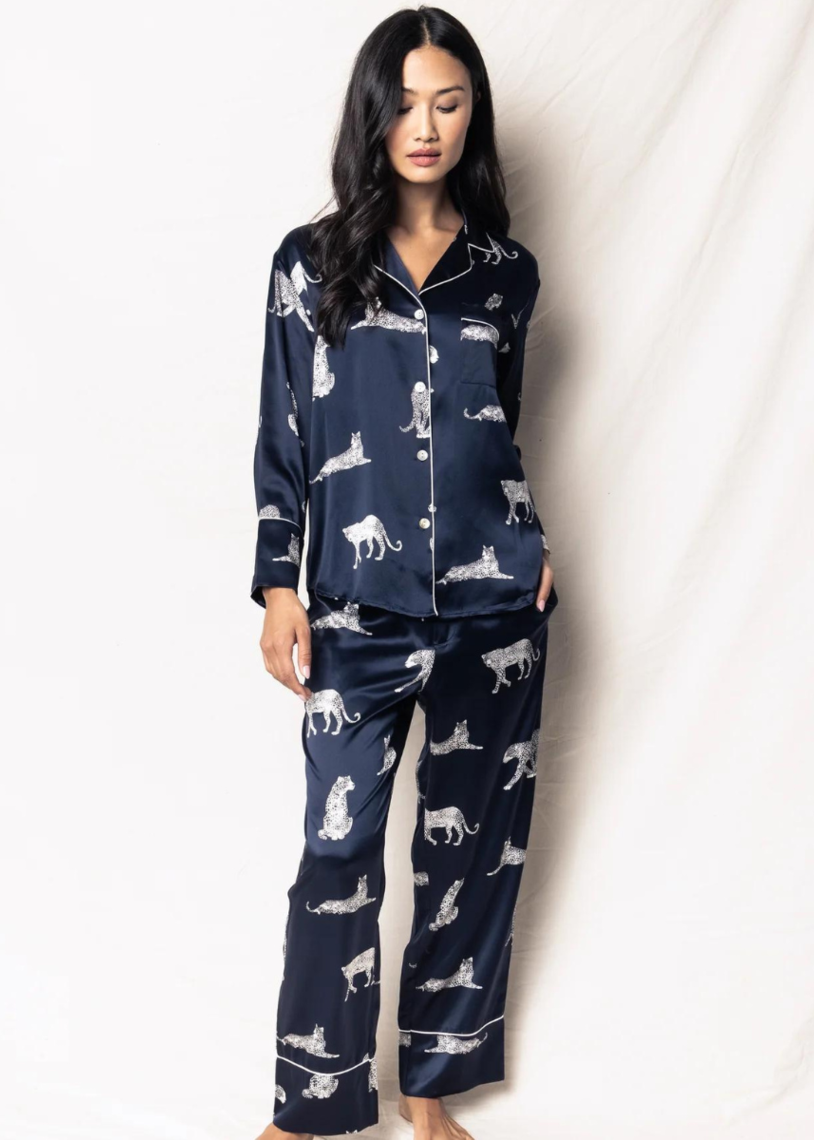Petite Plume Petite Plume Silk Panther de Nuit Pajama Set