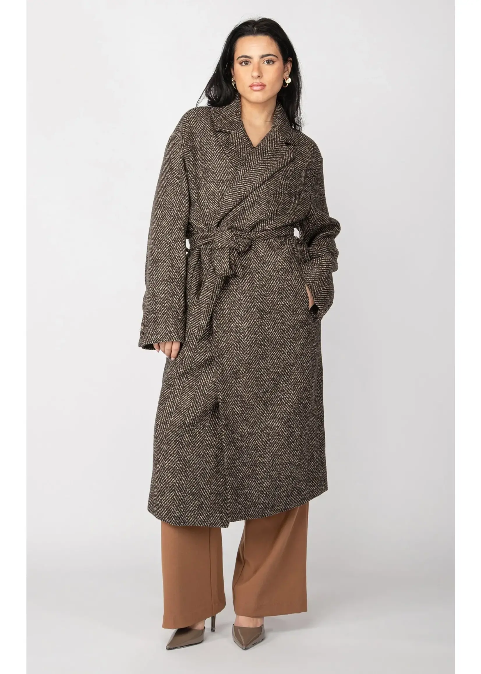 black tape belted herringbone jacket