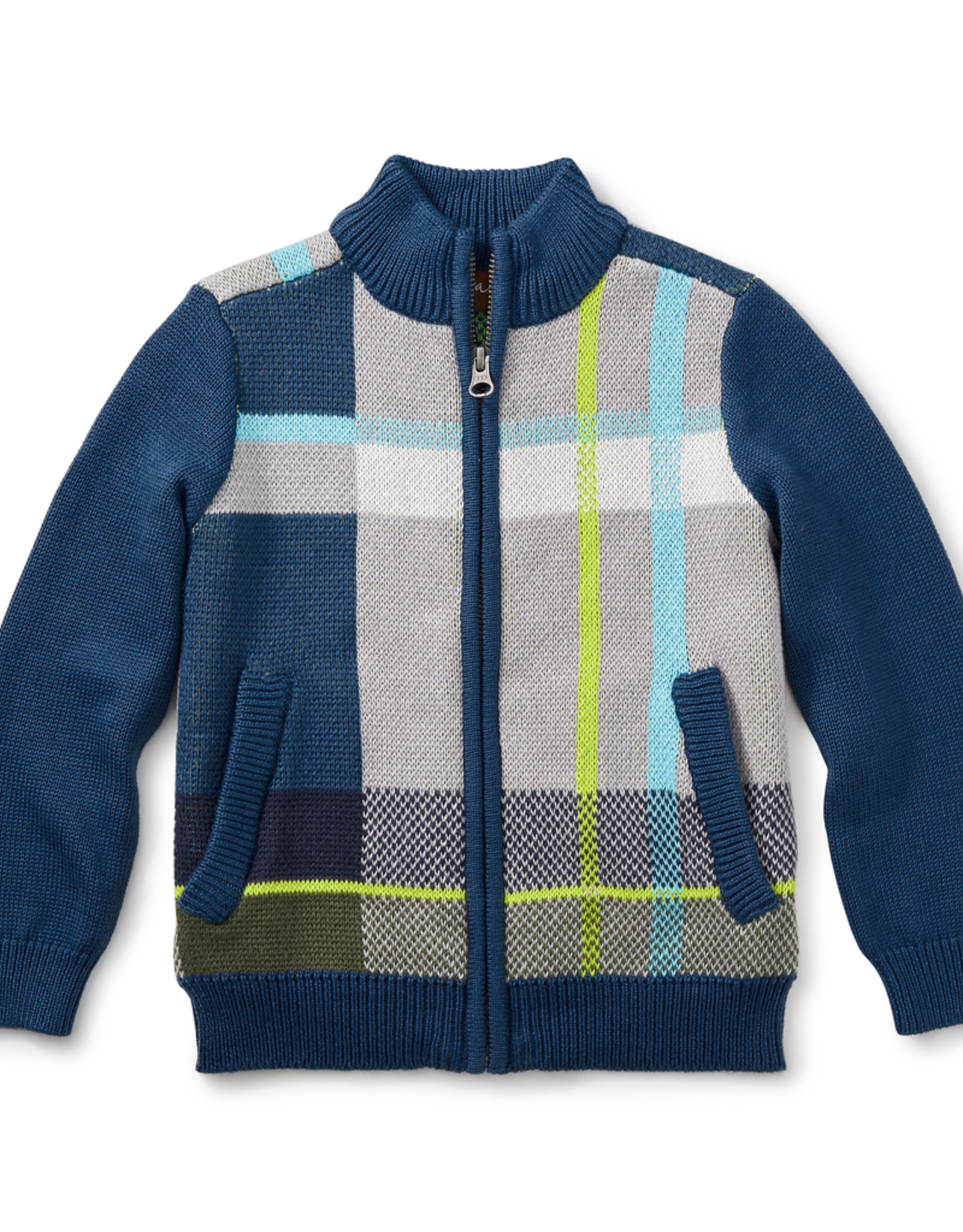 blue zip cardigan
