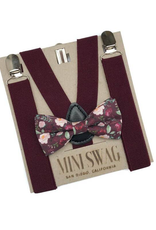 Wine Floral Bow Tie & Suspenders Set