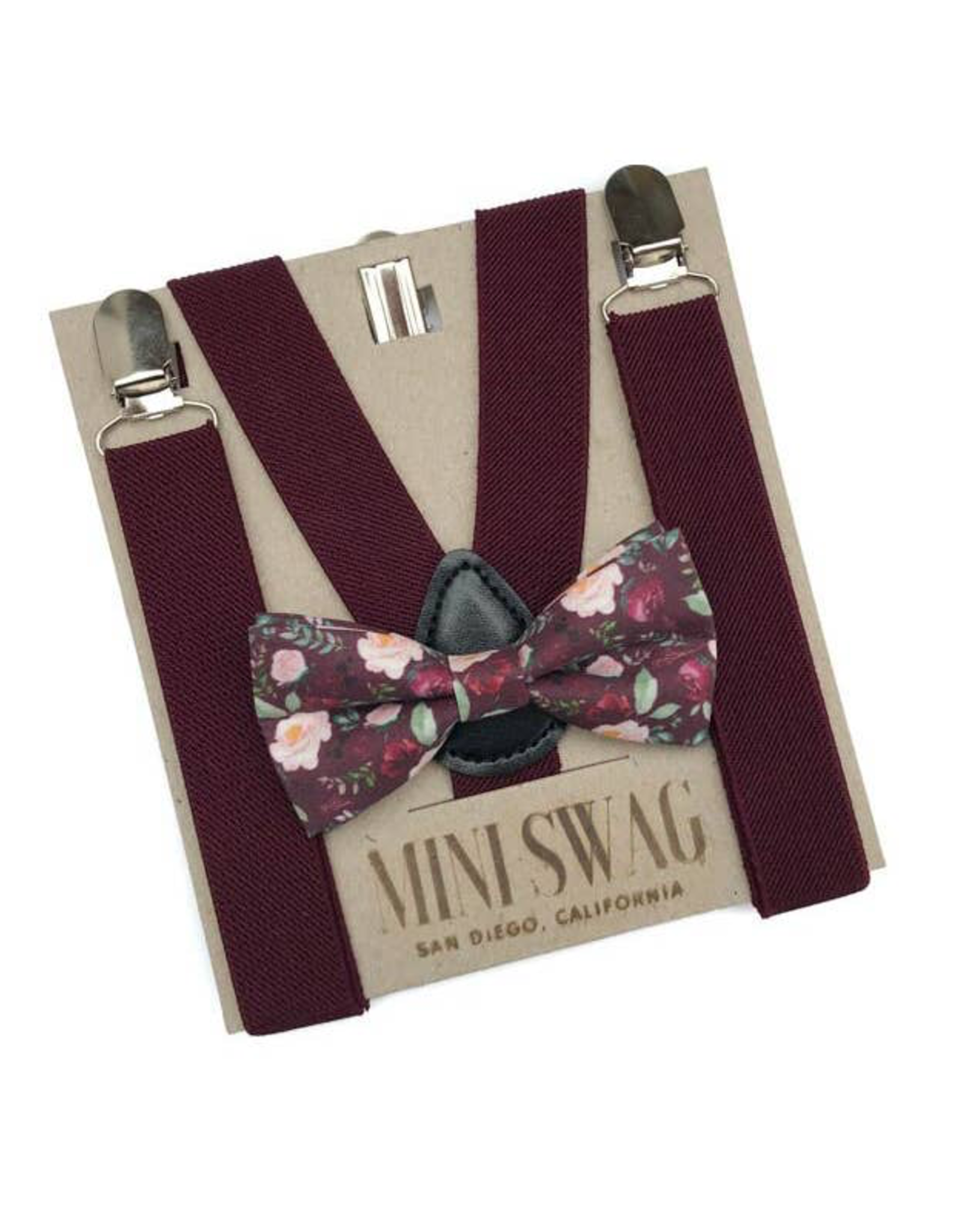 Wine Floral Bow Tie & Suspenders Set