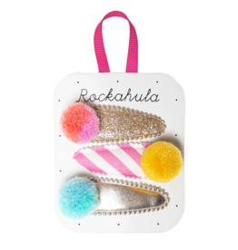 Candy Stripe Pom Pom Clips