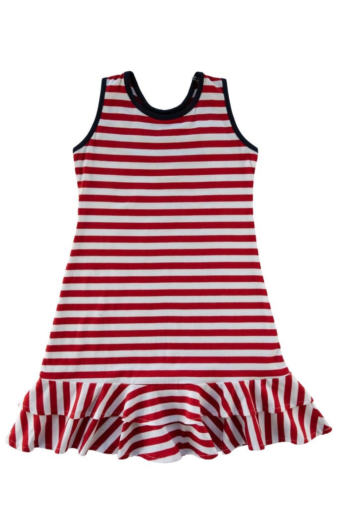 Florence Eiseman Red Stripe Ruffle Hem Dress