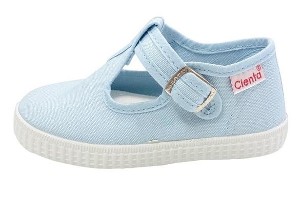 Cienta Light Blue Canvas T-Strap