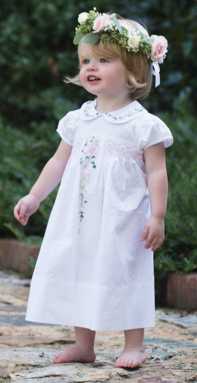 Edward Boutross Pink on White French Rosebud Dress