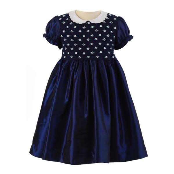 Rachel Riley Navy Taffeta Smocked Dress