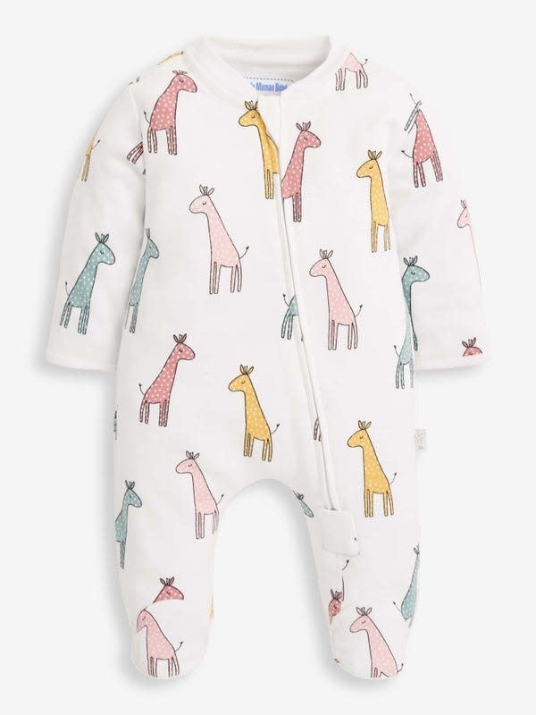 JoJo Maman Bebe Giraffe Print Zip Sleepsuit