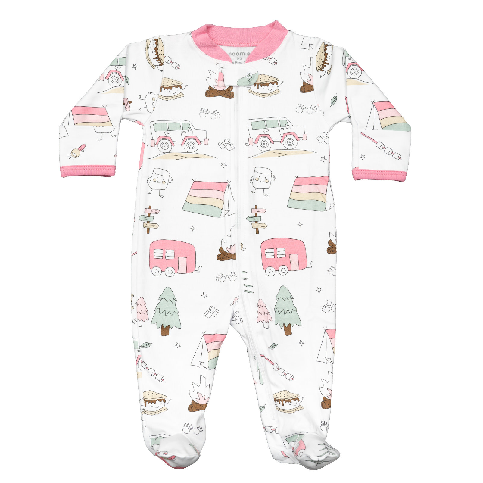 Noomie Pink Camping Zip Footie Noomie Pink Camping Zip Footie