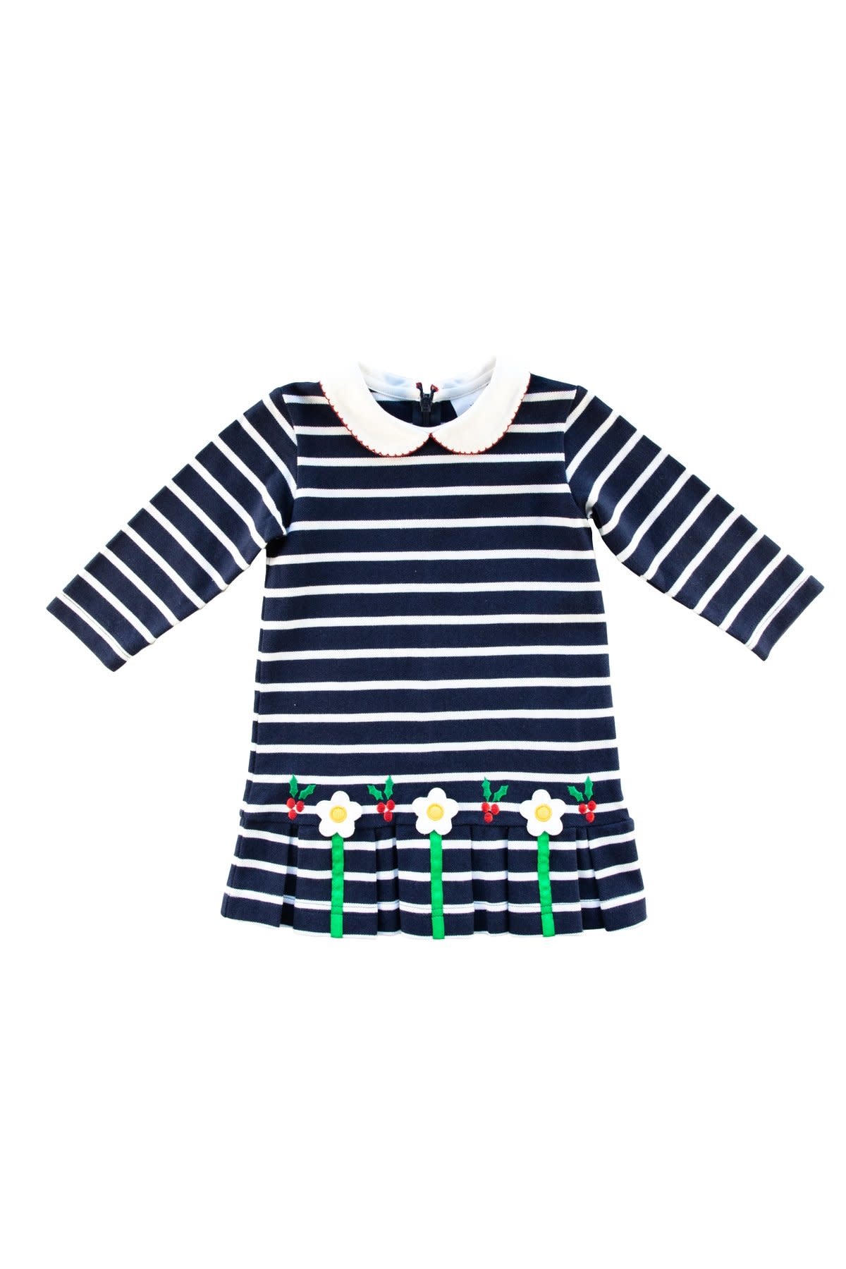Florence Eiseman Holly and Flowers Stripe Pique Dress Florence Eiseman Holly and Flowers Stripe Pique Dress