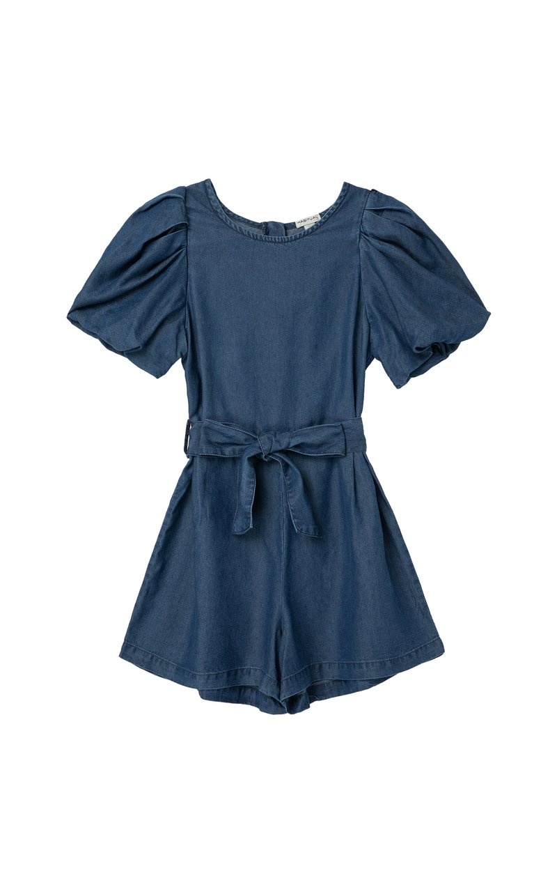Habitual Indigo Puff Sleeve Romper