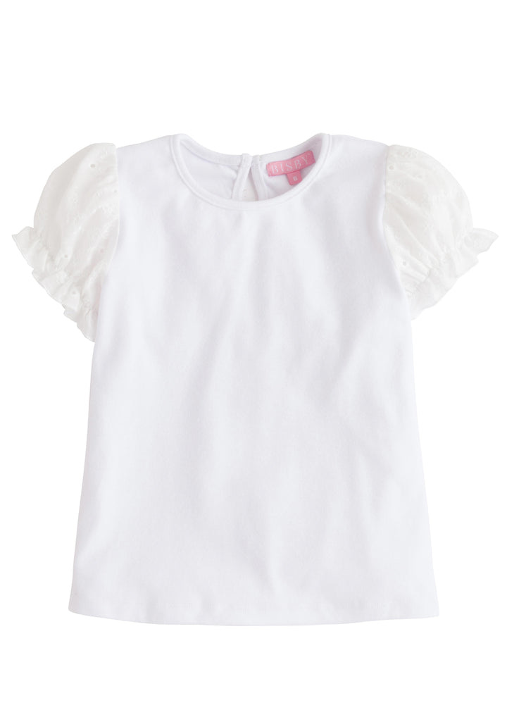 Bisby White Eyelet Contrast Sleeve Tee