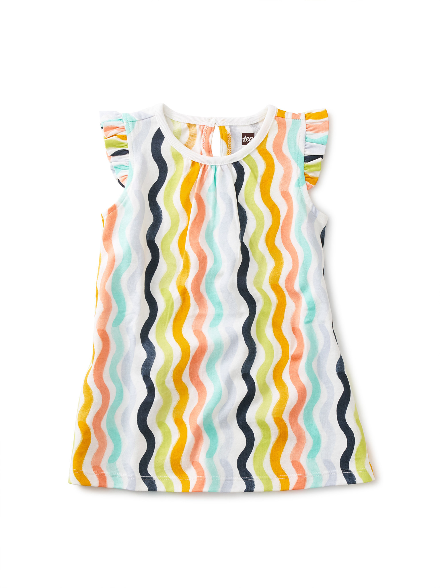 Tea Collection Rainbow Wave Ruffle Shoulder Dress