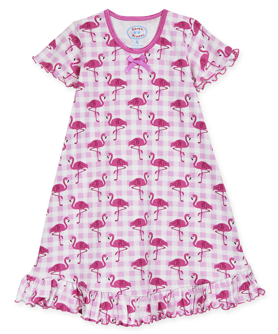 Sara's Prints Plaid Flamingo Ruffled Nightie Sara's Prints Plaid Flamingo Ruffled Nightie