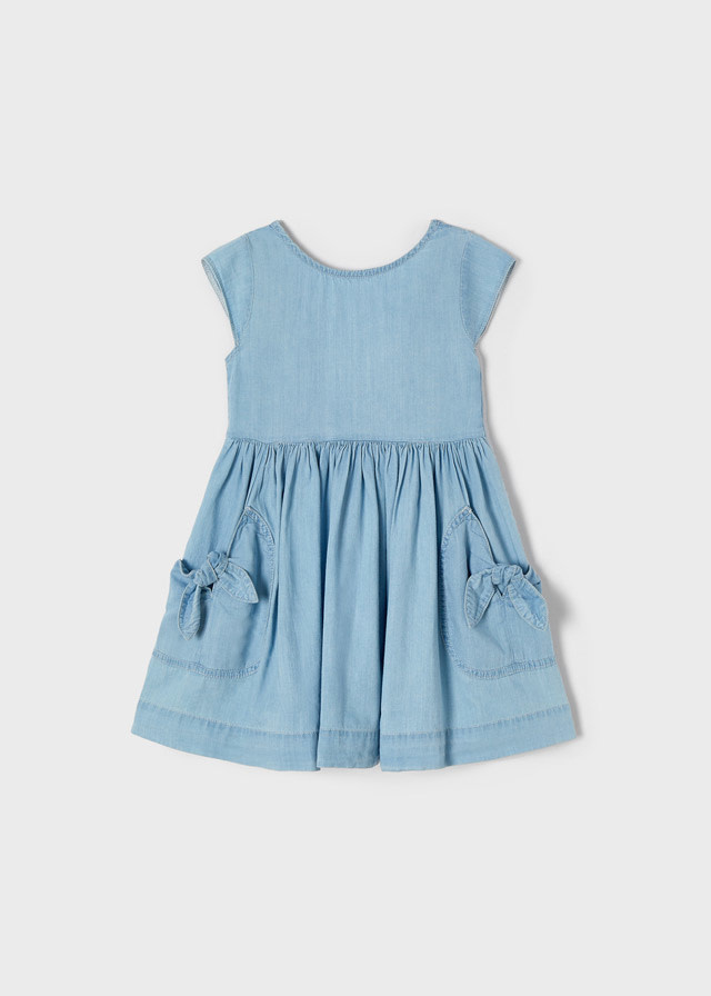 Mayoral Light Denim Bow Pocket Dress