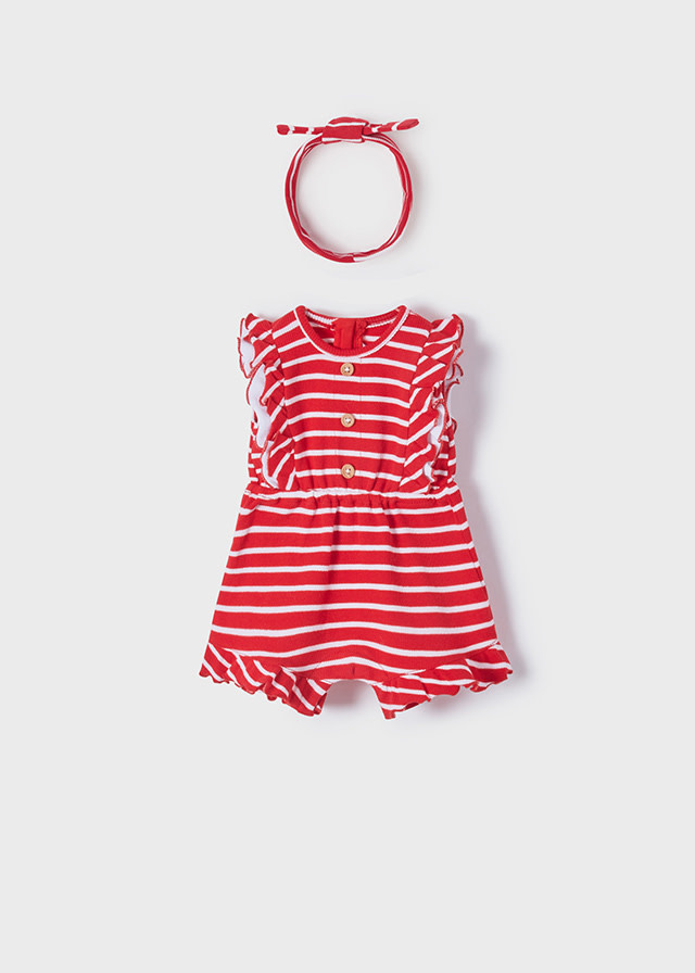 Mayoral Red Stripe Romper w Headband