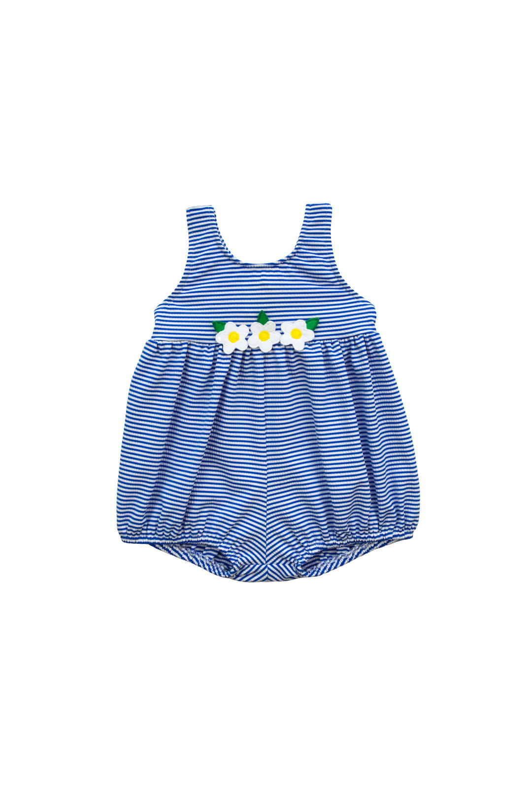 Florence Eiseman Blue Seersucker Swimsuit w Yellow Flowers