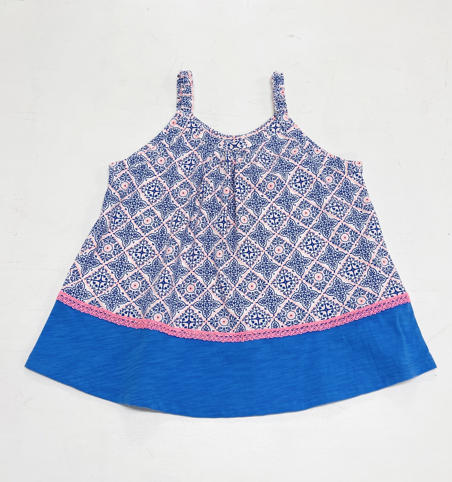 Forever Young Blue/Coral Lace Trim Top