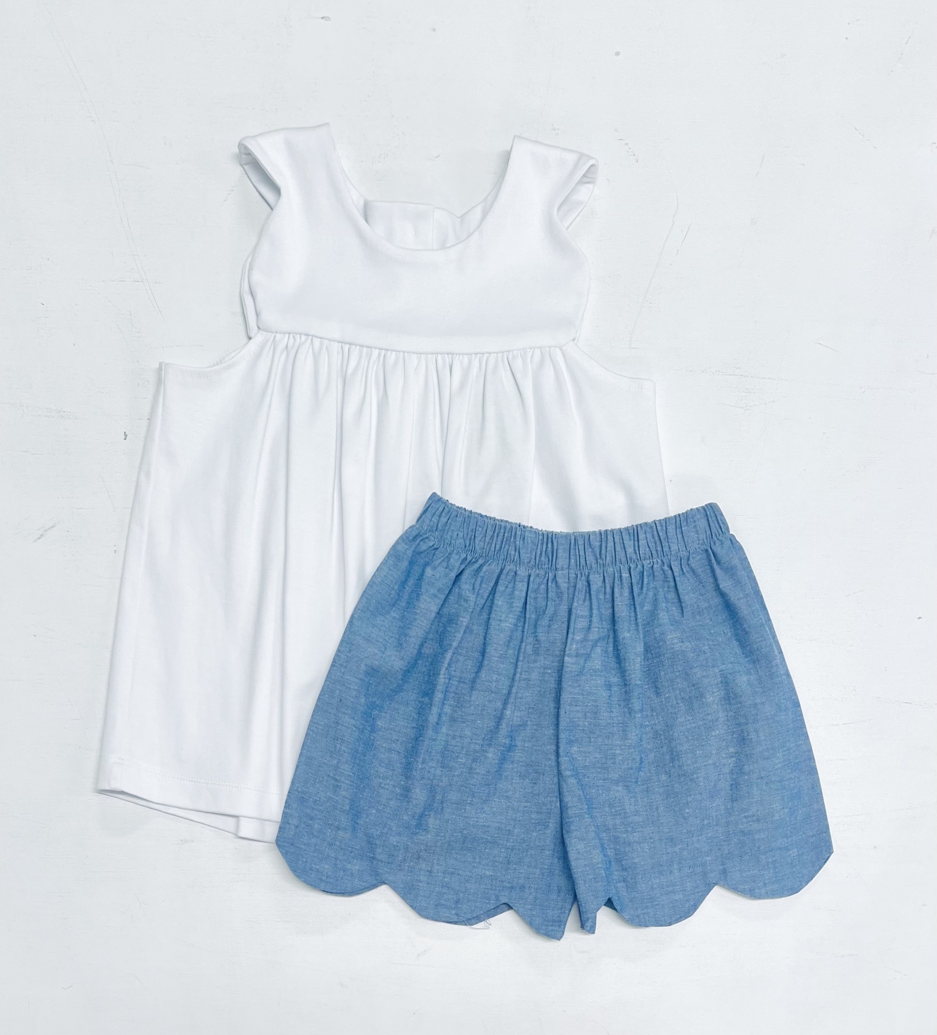 Sage and Lilly Scallop Top Chambray Short Set