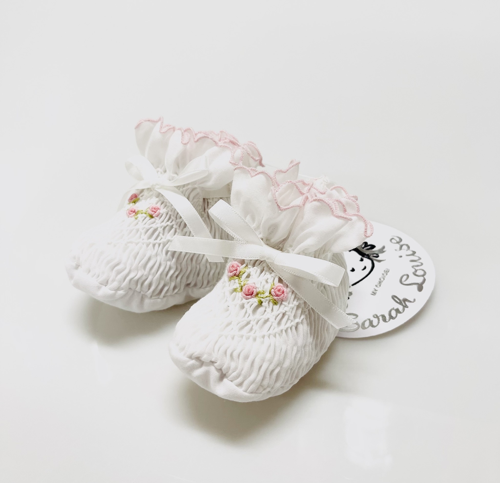 Sarah Louise White/Pink Smocked Bootie Sarah Louise White/Pink Smocked Bootie