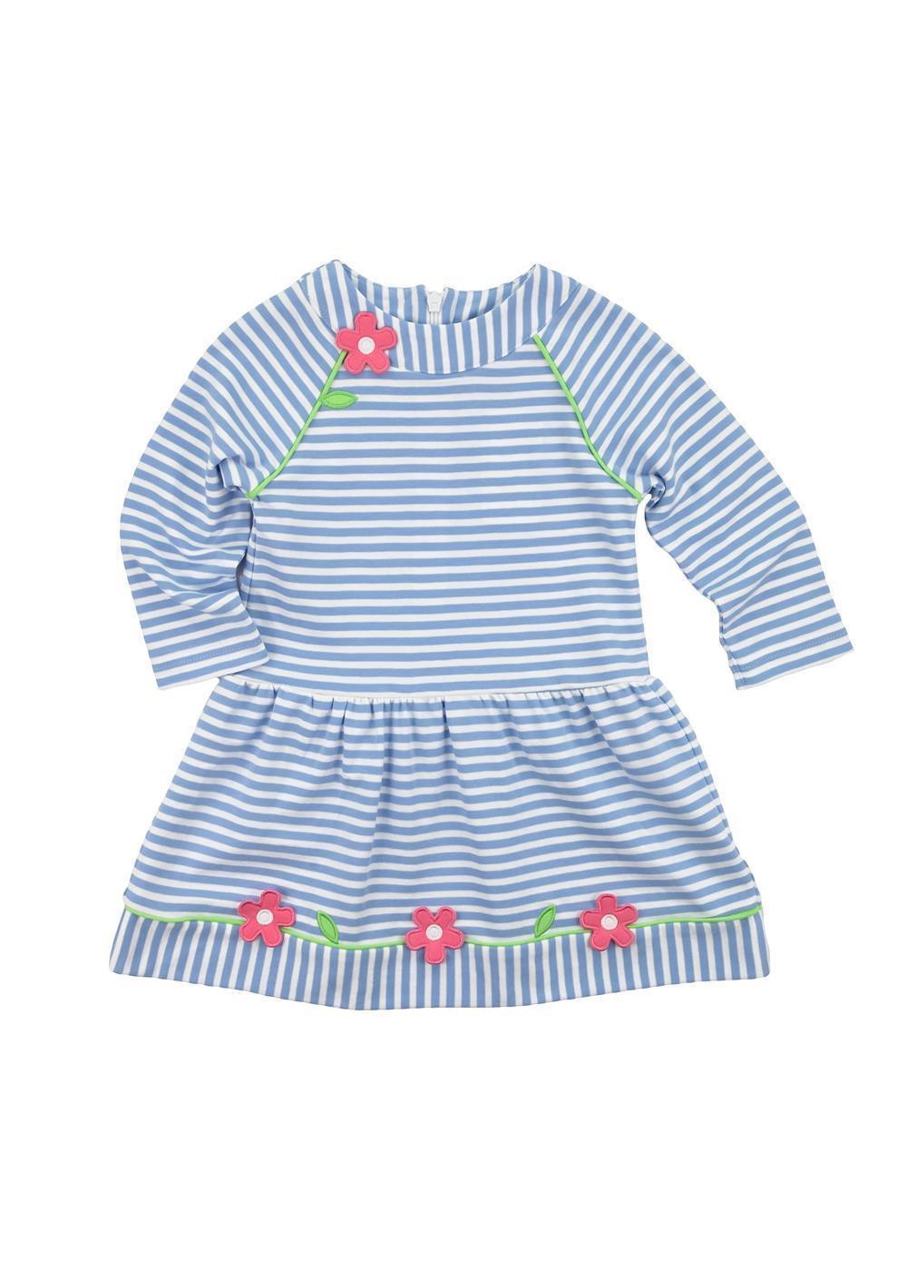 Florence Eiseman Blue Stripe Knit Dress w Flowers