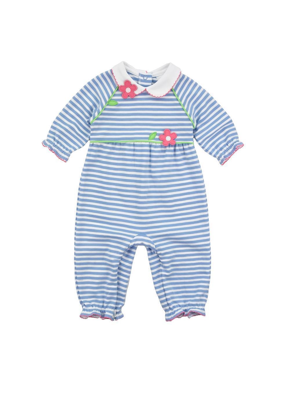 Florence Eiseman Blue Stripe Knit Longall w Flowers