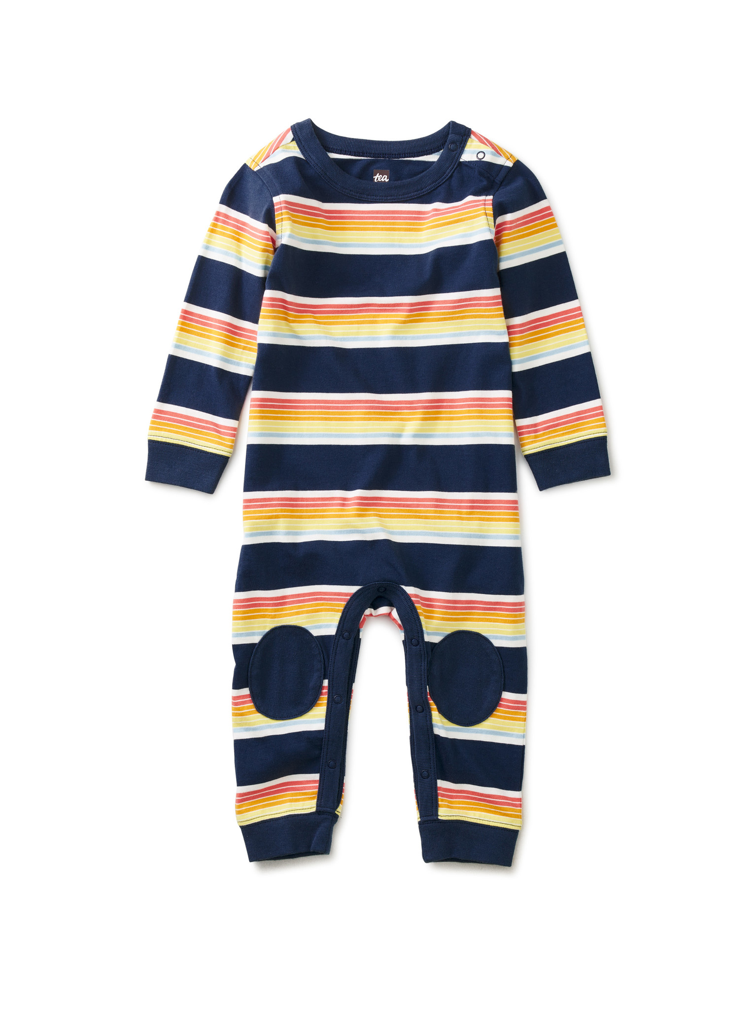 Tea Collection Blue Striped Knee Patch Romper