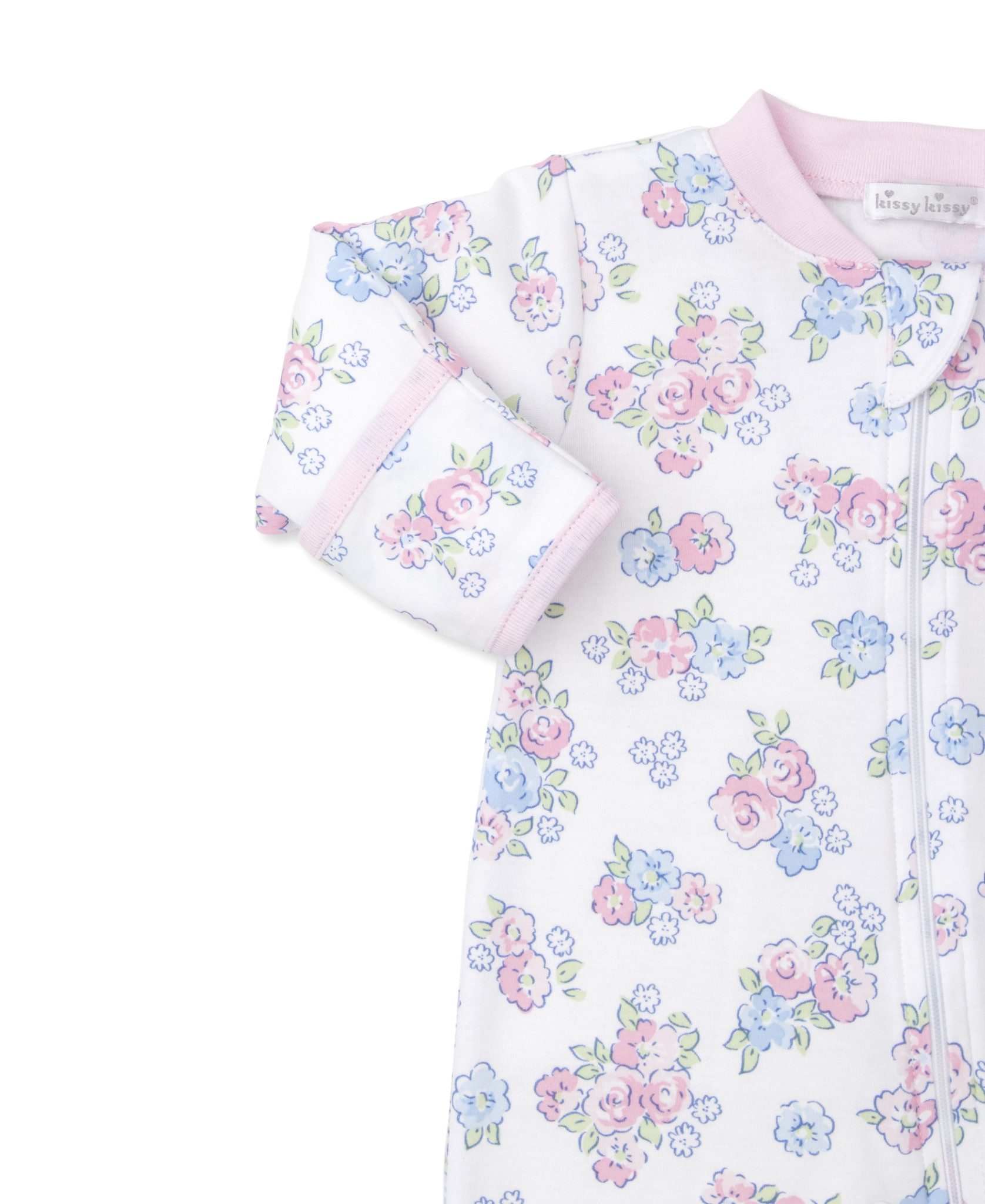 Kissy Kissy Blue Blossoms Zip Footie