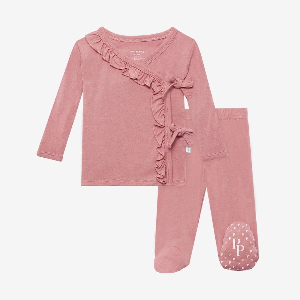 Posh Peanut Dusty Rose Ruffled Kimono Set