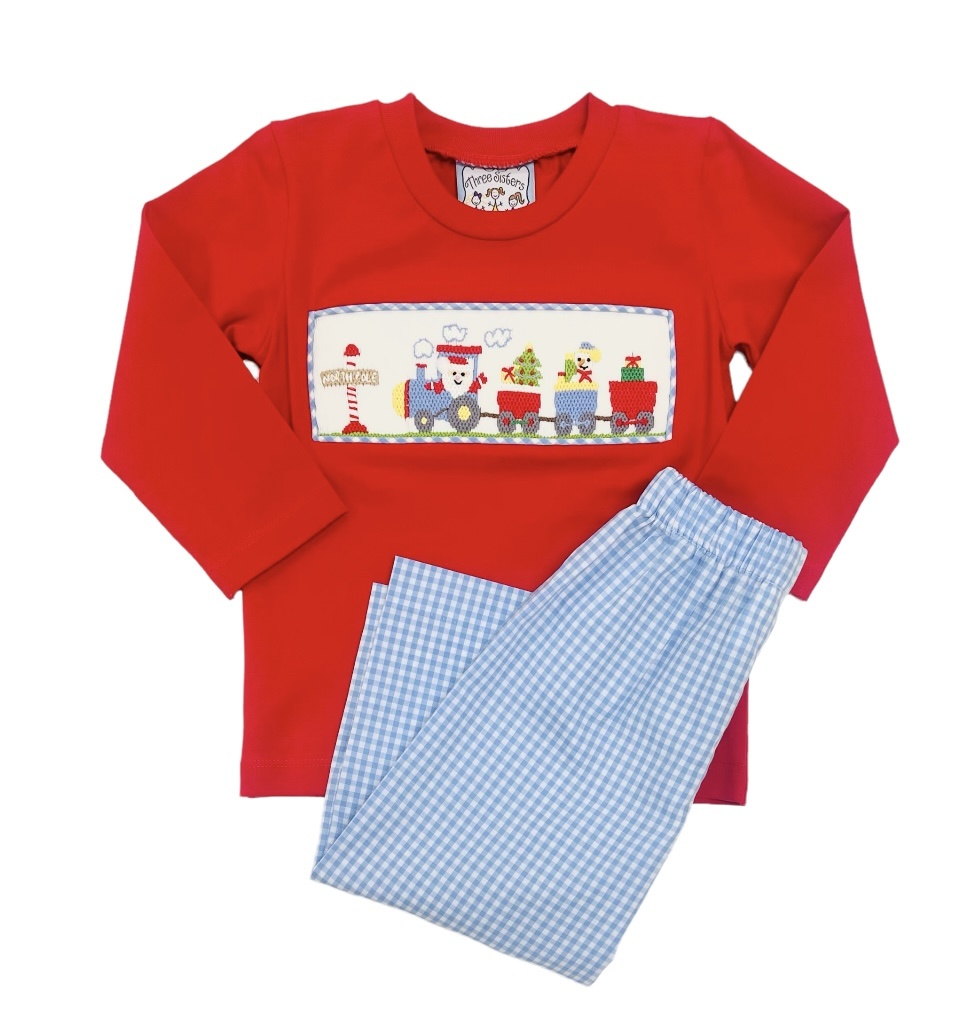 Three Sisters Smocked Christmas Train Pant Set