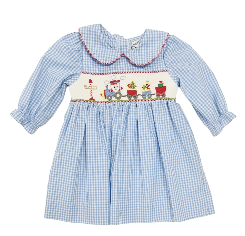 Three Sisters Christmas Train Smocked Dress