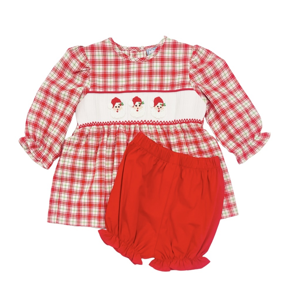 Three Sisters Santa Smocked Bloomer Set
