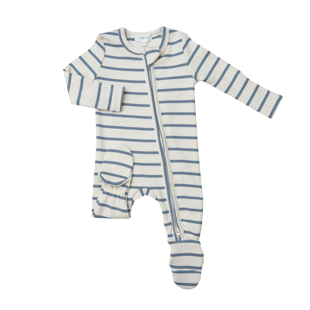 Angel Dear Faded Denim Stripe Zip Footie