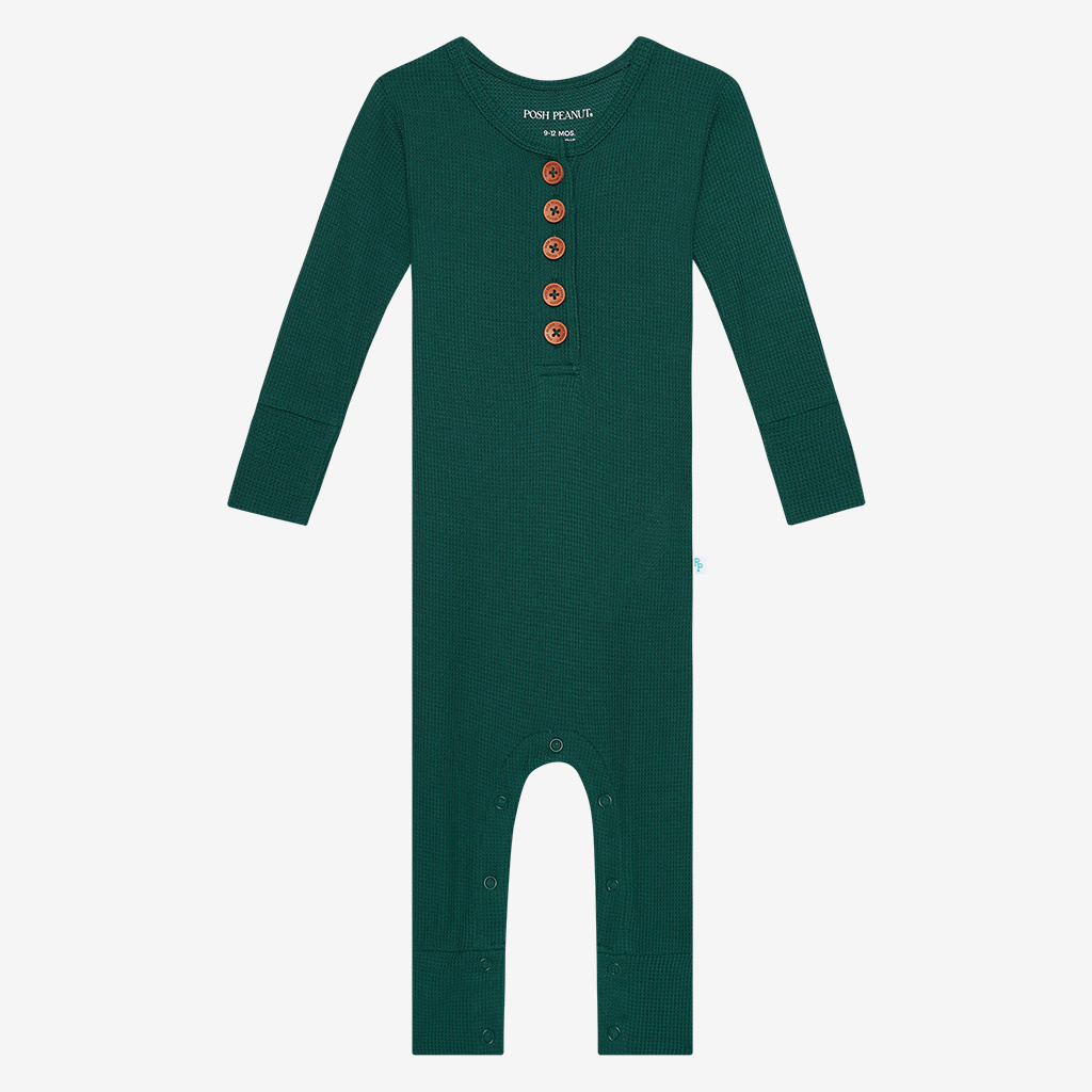 Posh Peanut Hunter Waffle Green Henley Romper