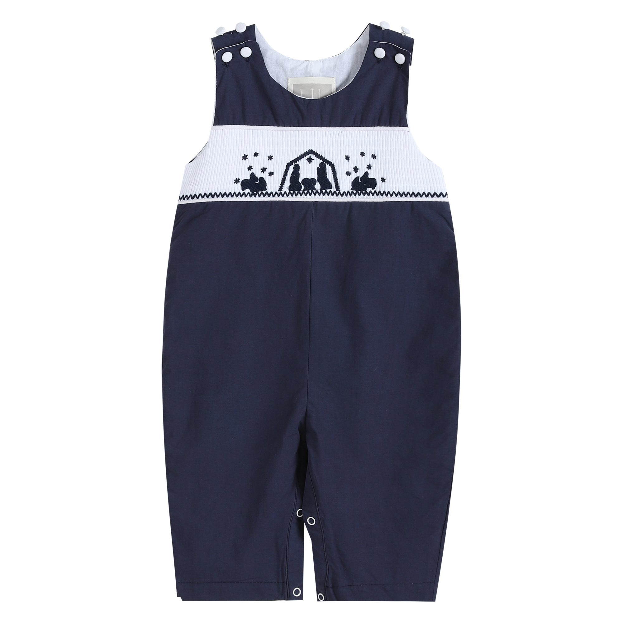 Lil Cactus Navy Nativity Smocked Longall