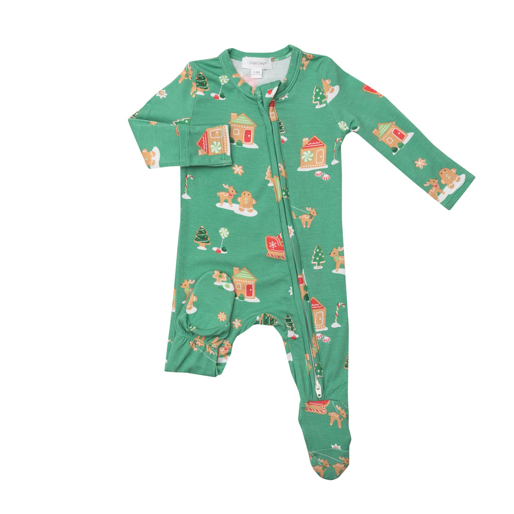 Angel Dear Green Gingerbread Sleigh Zip Footie