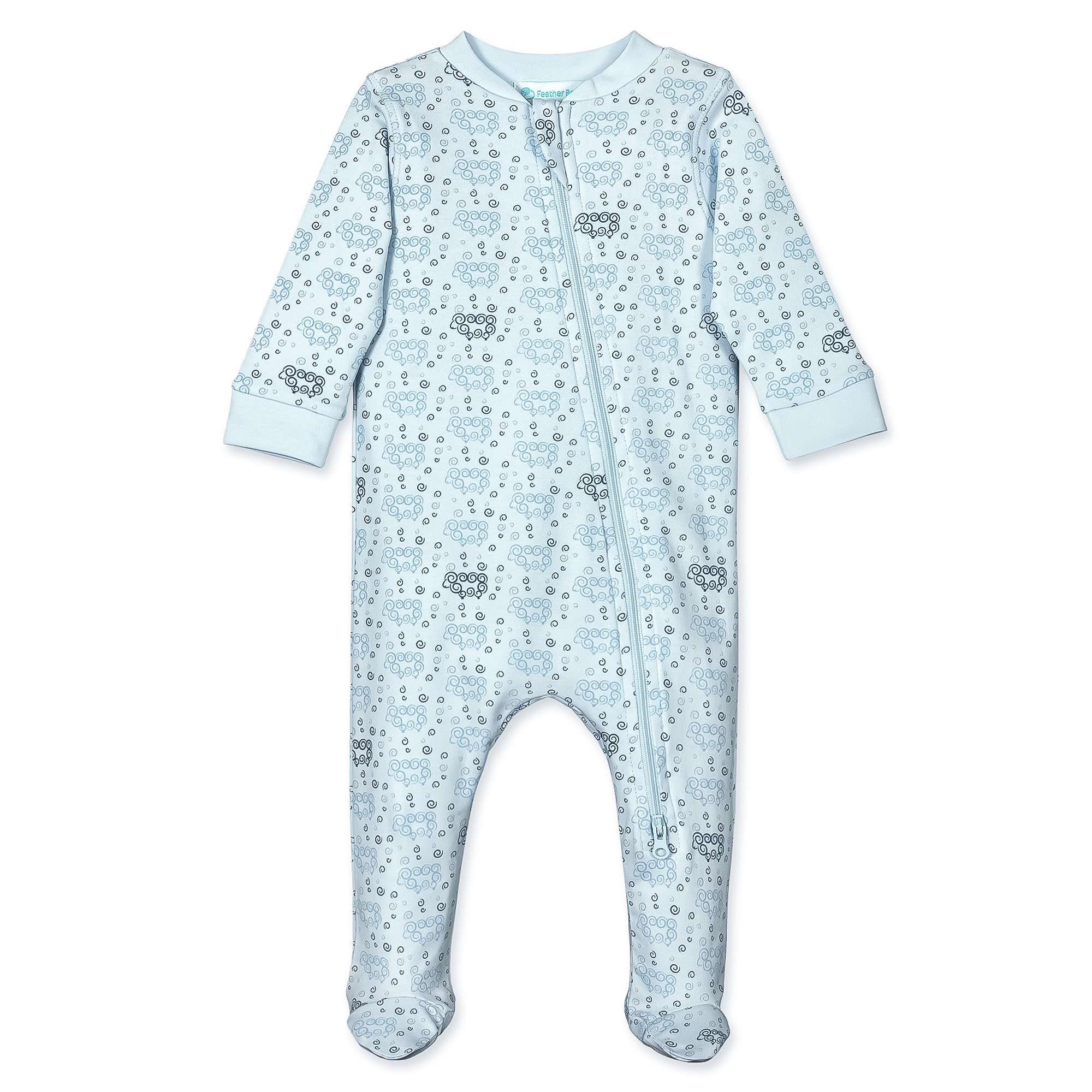 Feather Baby Blue Curly Sheep Zip Footie