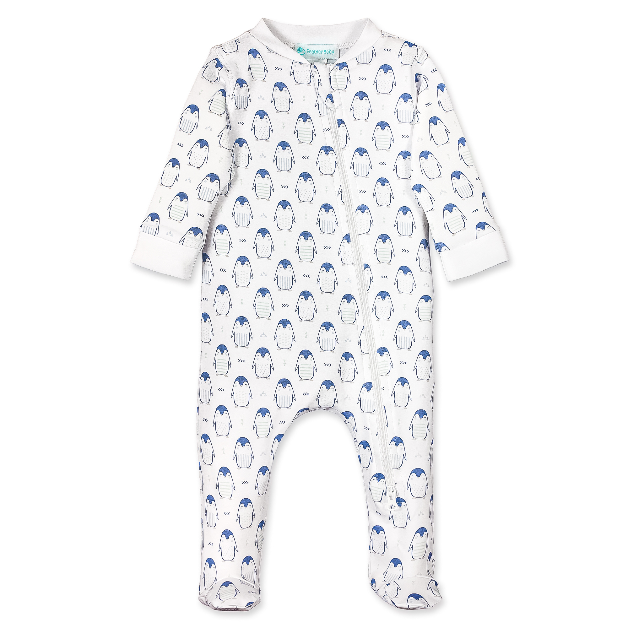 Feather Baby Sleepy Penguins Zip Footie