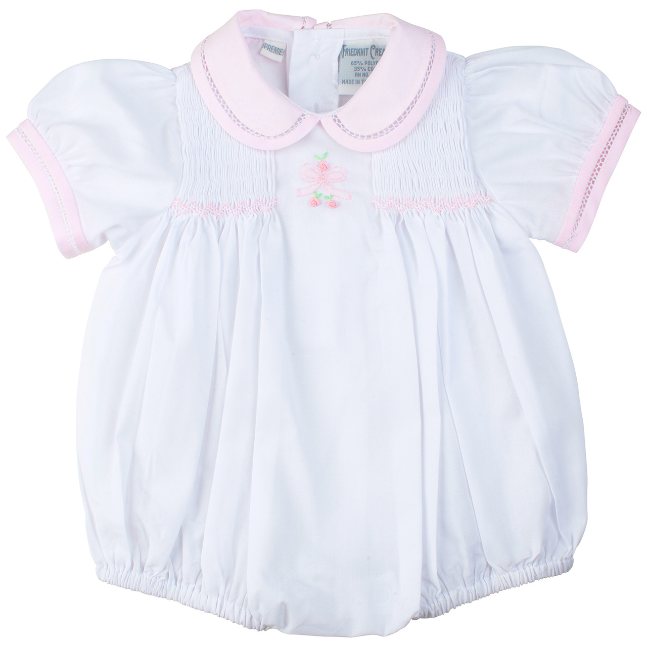 Feltman Brothers White/Pink Bow Smocked Bubble