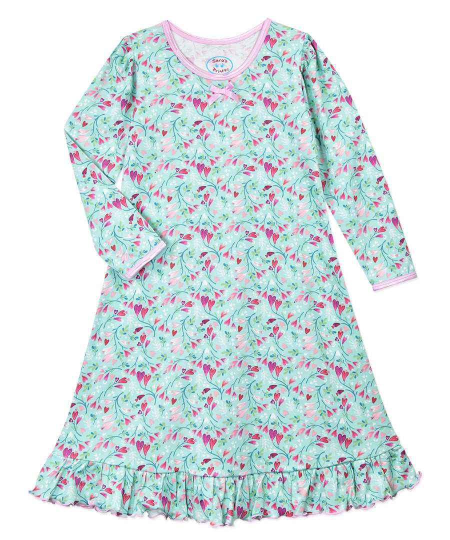 Sara's Prints Heart Flower Puff L/S Gown Sara's Prints Heart Flower Puff L/S Gown