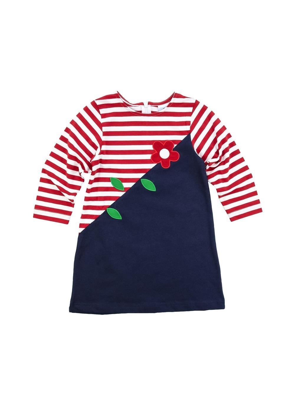 Florence Eiseman Navy and Red Stripe Flower Dress