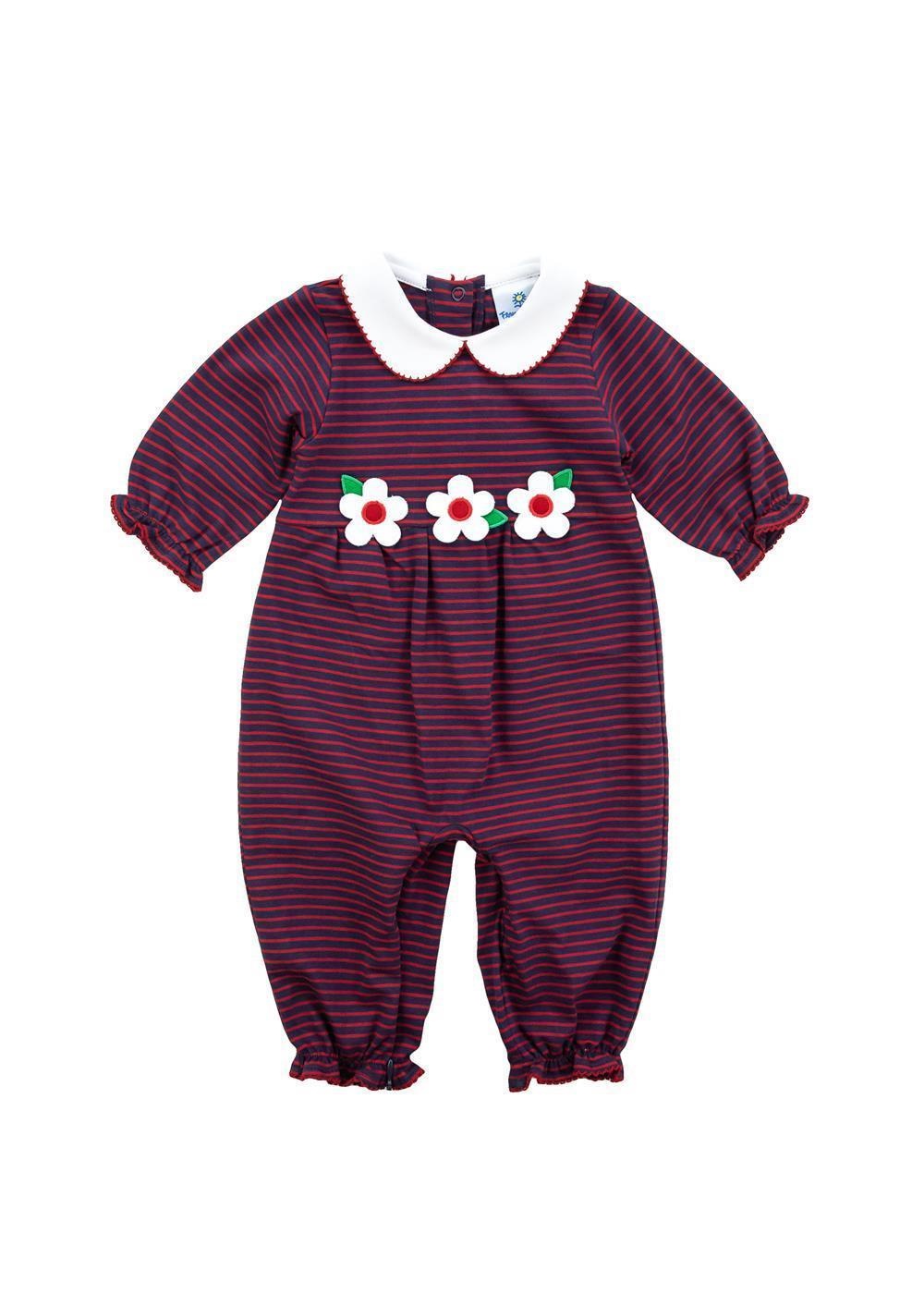 Florence Eiseman Navy/Red Stripe Longall w Flowers