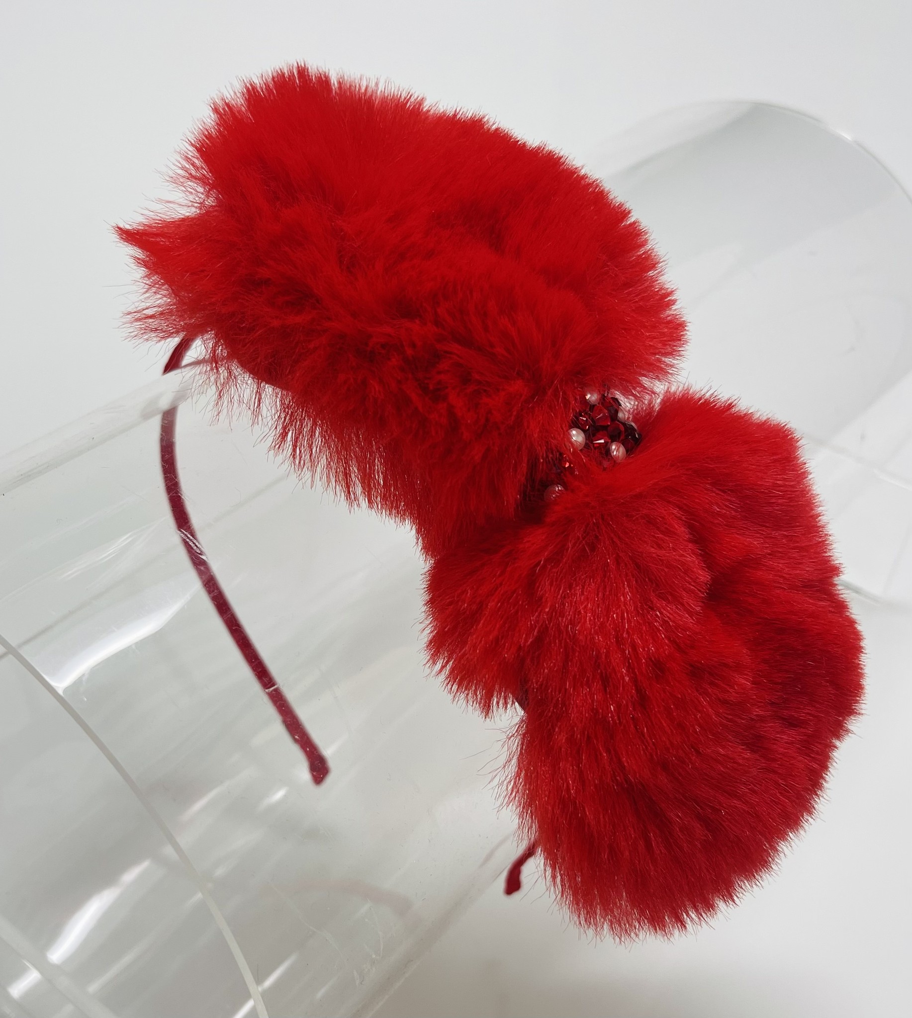 Bari Lynn Crystal Faux Fur Bow Headband
