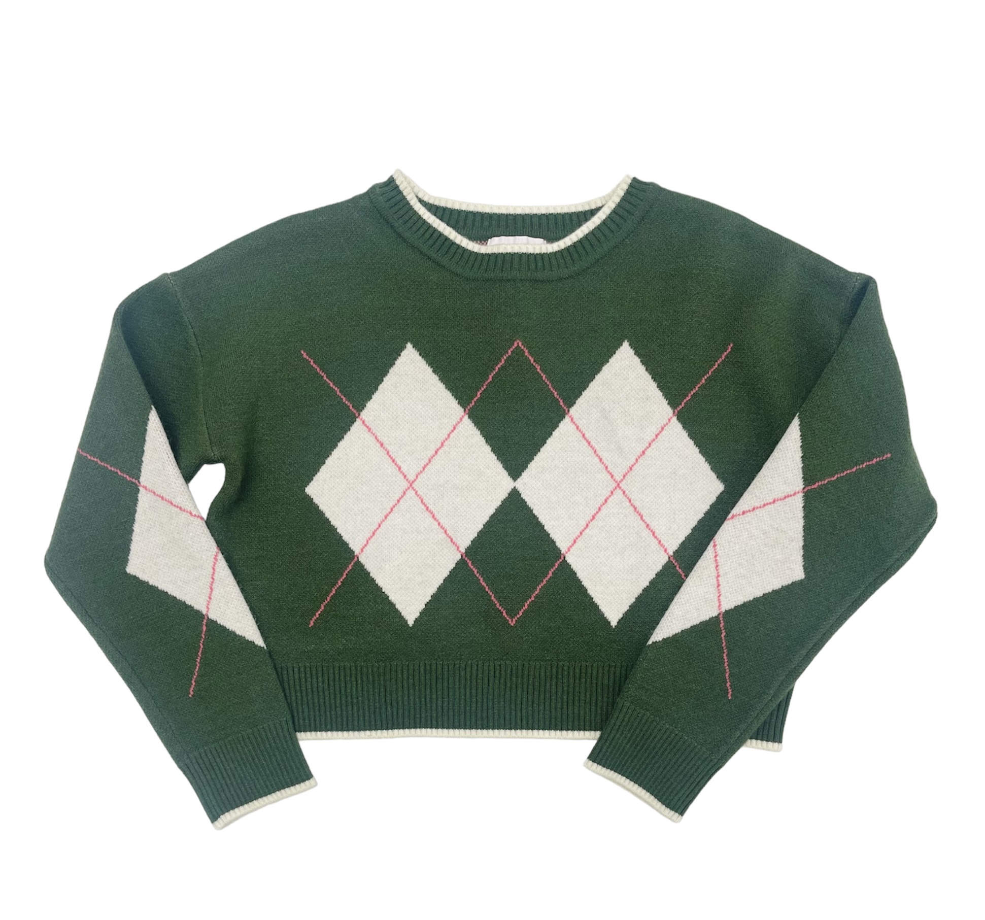Design History Green/Pink Argyle Sweater