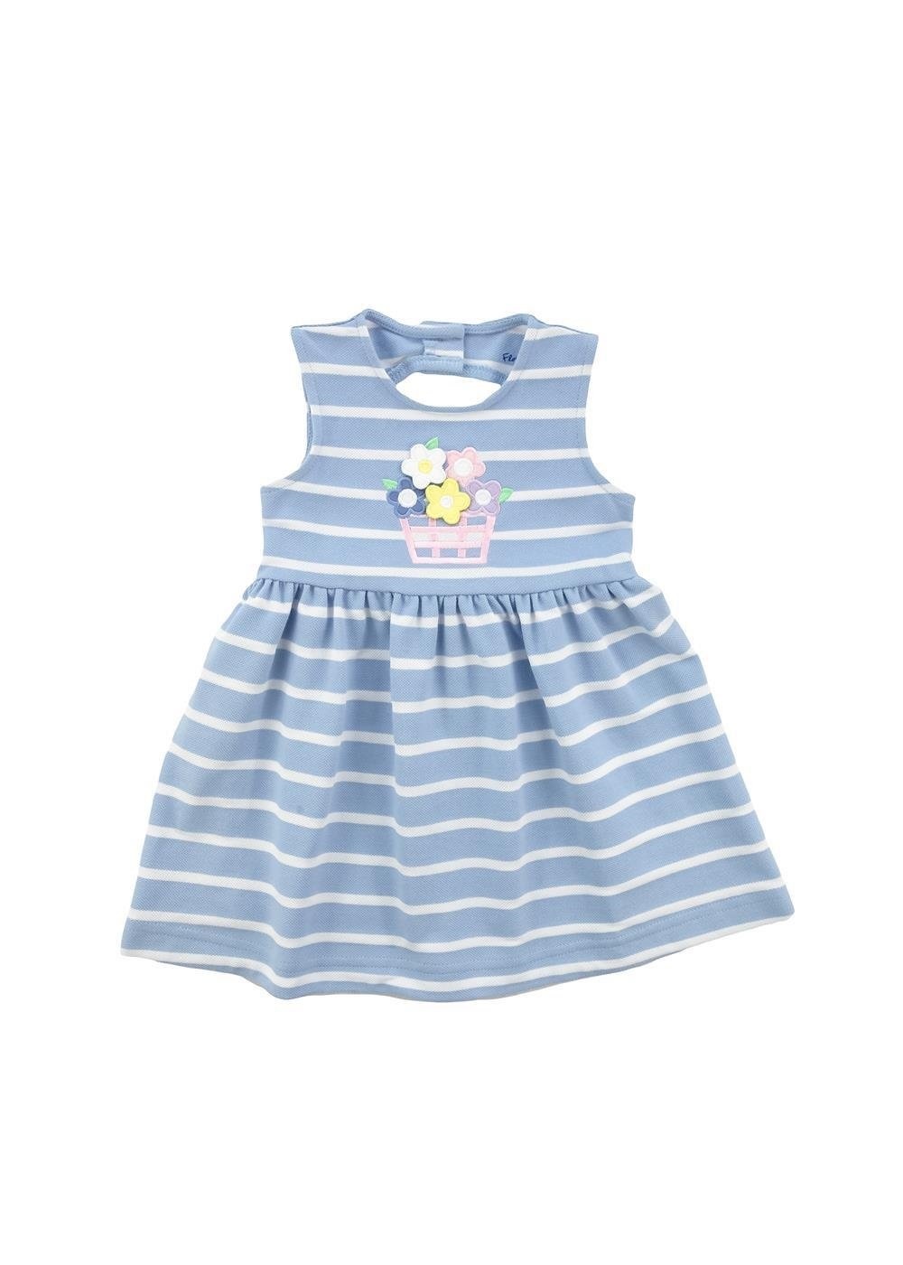 Florence Eiseman Blue Stripe Knit Dress w Flower Basket Florence Eiseman Blue Stripe Knit Dress w Flower Basket