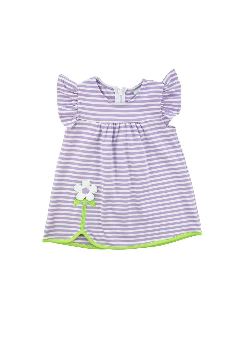Florence Eiseman Lavender Stripe Knit Dress w Flower