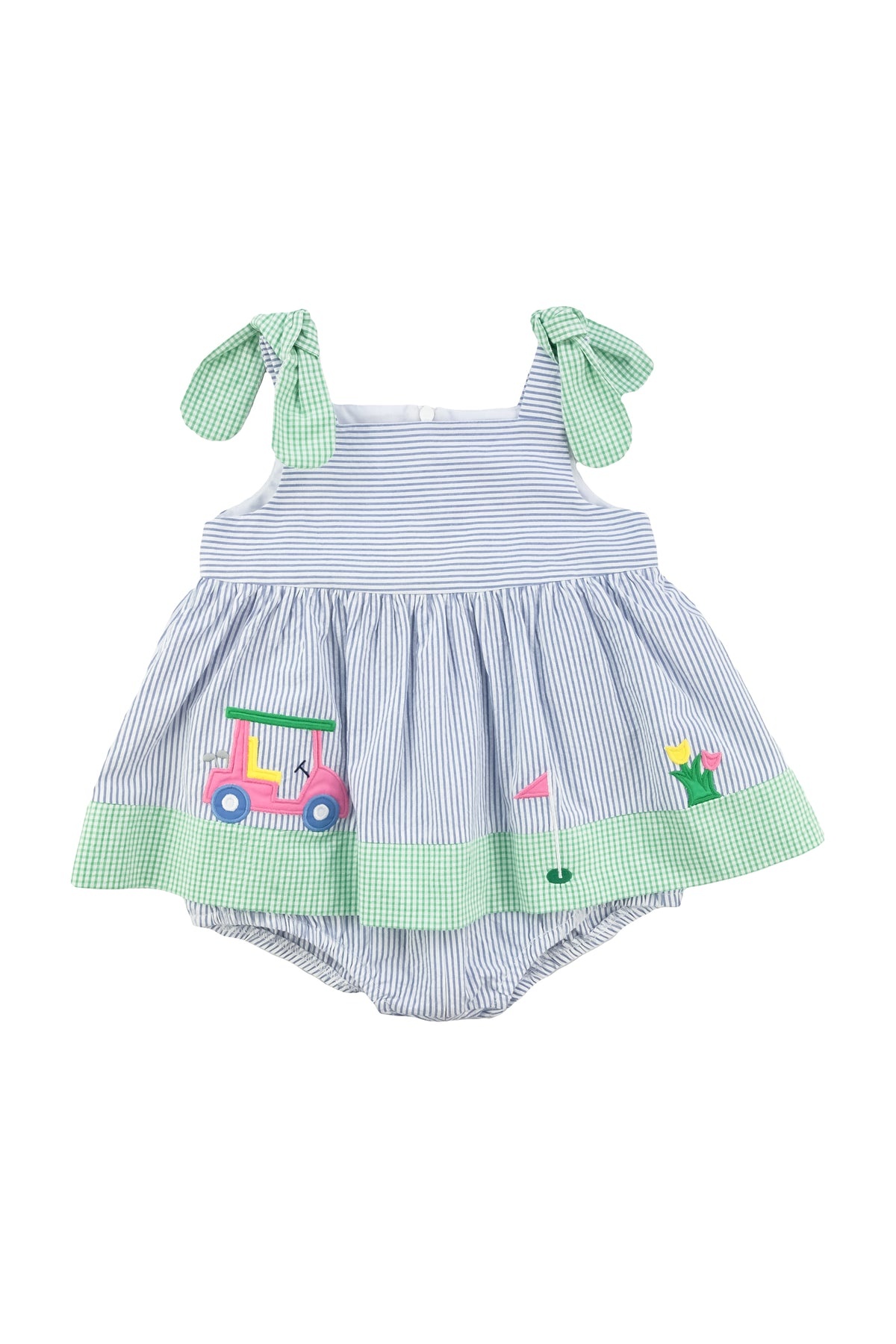 Florence Eiseman Seersucker Romper w Golf Cart