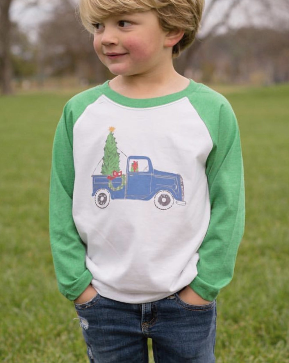 Little Hoot Raglan Christmas Truck Shirt