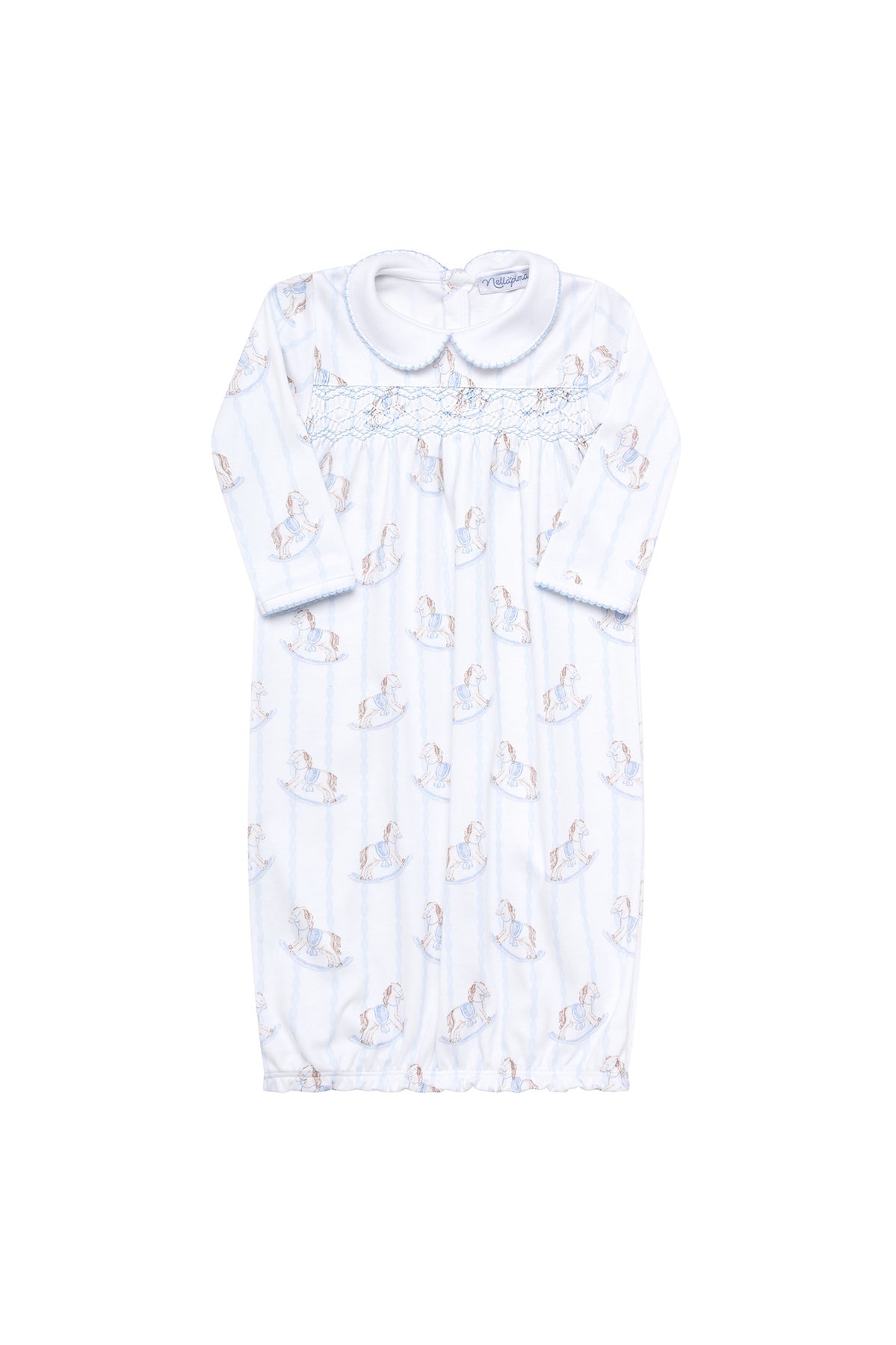 Nellapima Blue Rocking Horse Smocked Gown