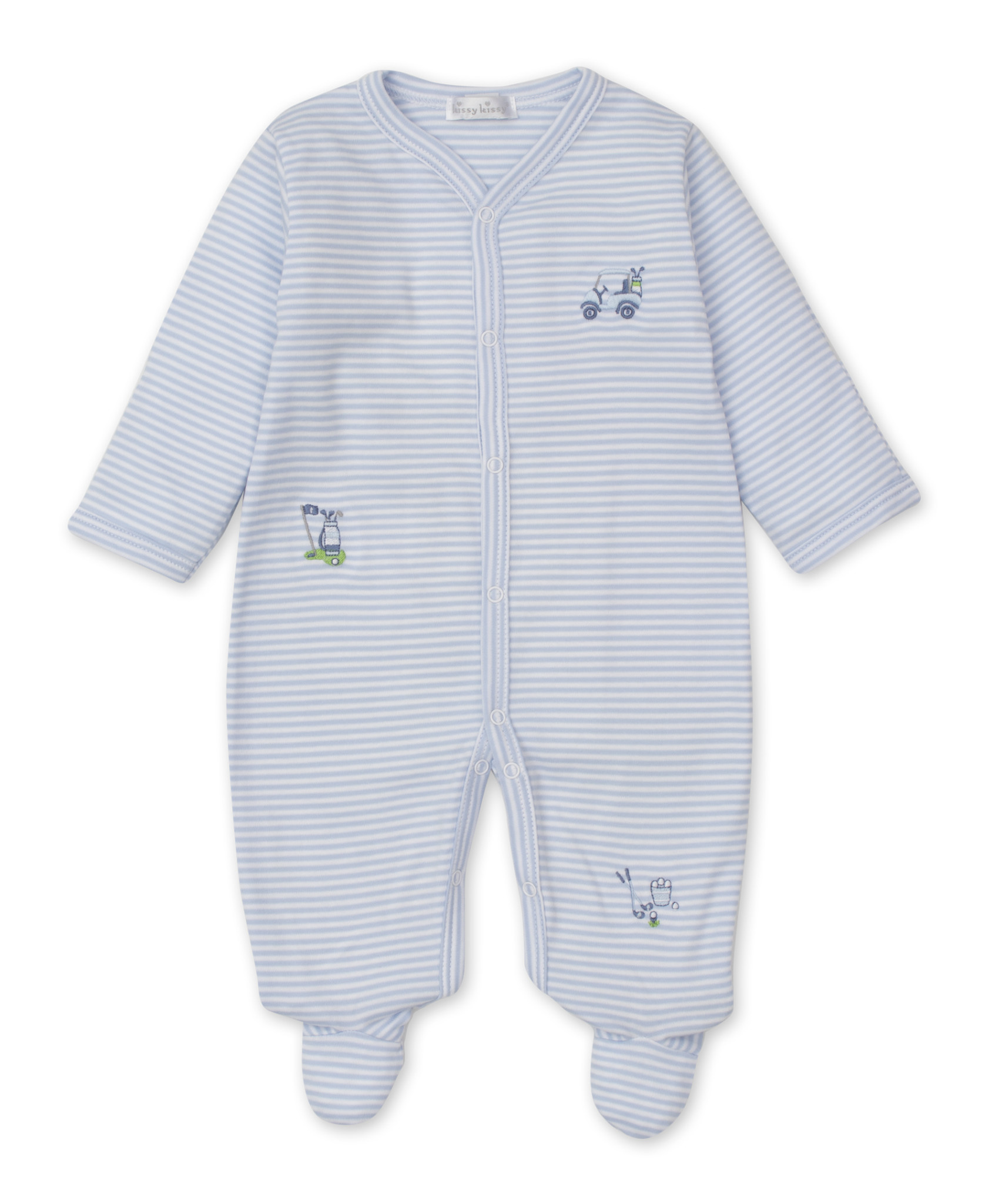Kissy Kissy Blue Stripe Hole in One Footie